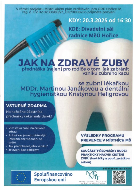 Přednáška JAK NA ZDRAVÉ ZUBY / 20.03.2025 Hořice